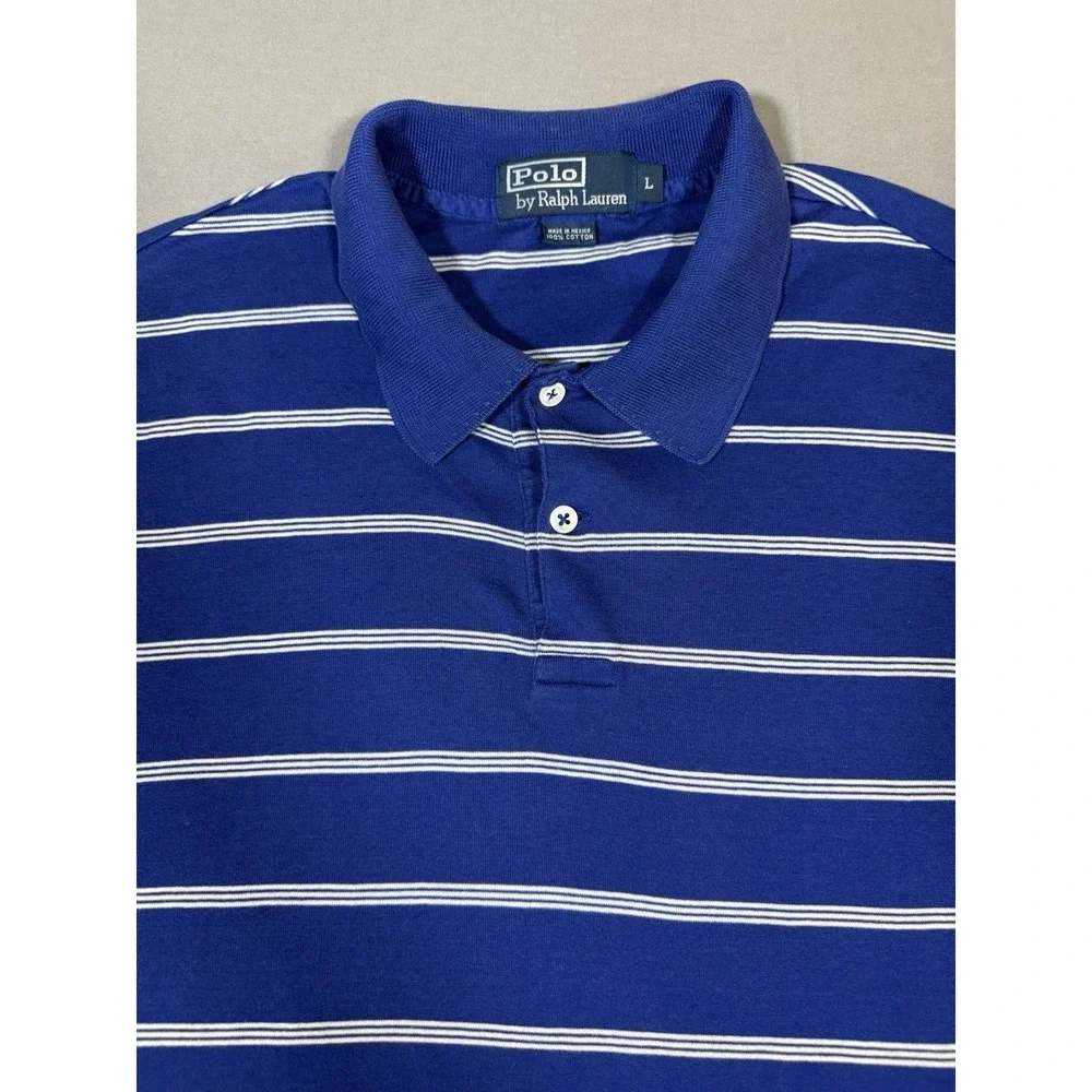 Polo Ralph Lauren 100% Cotton Blue With White Stripe Polo Men's Size Large